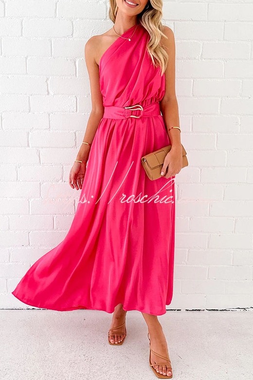 Siora Slope Neck Belted Backless Maxi Dress