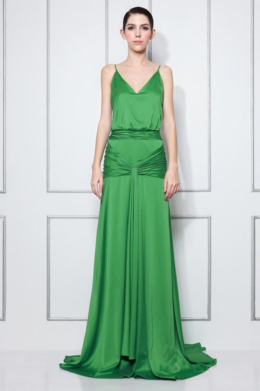 Atonement Green V-Neck Backless Prom Dress Inspired by Celebrity Style