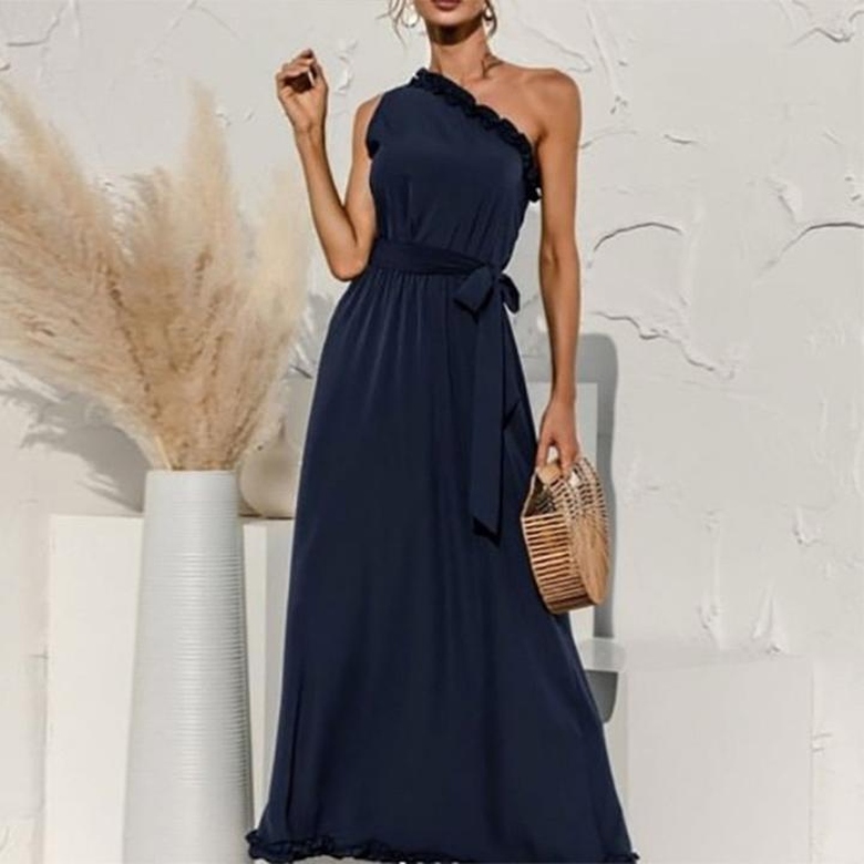 Distinctive Plain One Shoulder Maxi Dress for Asymmetrical Style