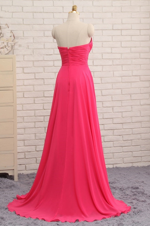 Chic Strapless Sweetheart Watermelon A-Line Ruffles Crystals Evening Dress