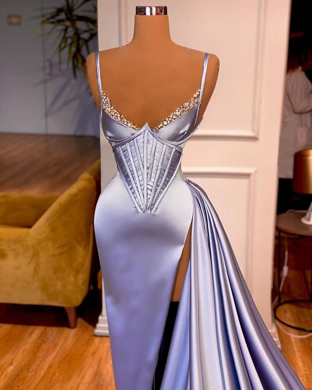 Gorgeous V-Neck Spaghetti Strap Split Front Prom Gown