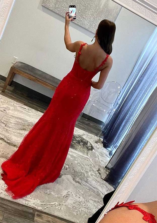 Amazing Trumpet/Mermaid Beaded Appliques Scalloped Neckline Prom Dress