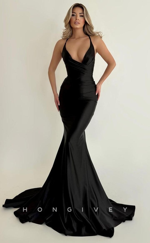 Simple Sexy Ruched Mermaid With Train Prom Evening Formal Dress