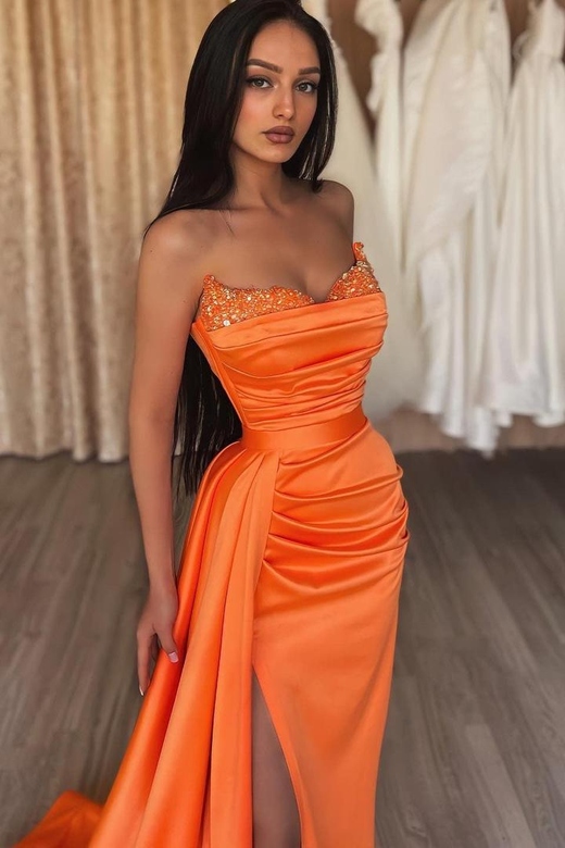 Orange Sweetheart Mermaid Prom Dress with Sequins and Ruffles