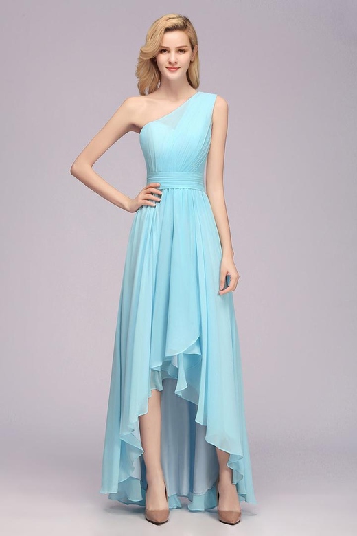 Chic Hi-Lo One Shoulder Ruffle Affordable Bridesmaid Dresses