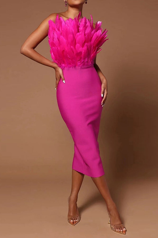 Chic Fuchsia Strapless Bodycon Cocktail Party Dress