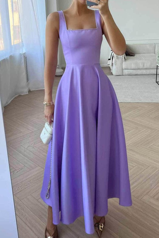 Lilac Prom Maxi Dress with Square Neckline A-Line