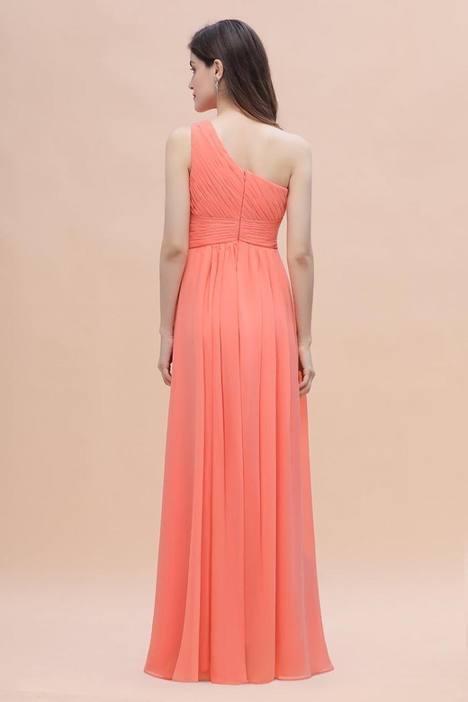 Chic One-Shoulder Ruffles Chiffon Coral Bridesmaid Dresses