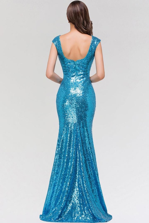 Shiny Sequined Long Mermaid Blue Affordable Bridesmaid Dresses