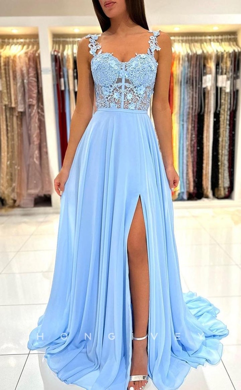 Sexy A-Line Sweetheart Straps Illusion Empire Side Slit Gown