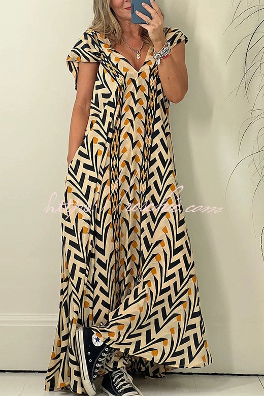 Out At Sea Tribal Printed A-line Pocketed Maxi Dress