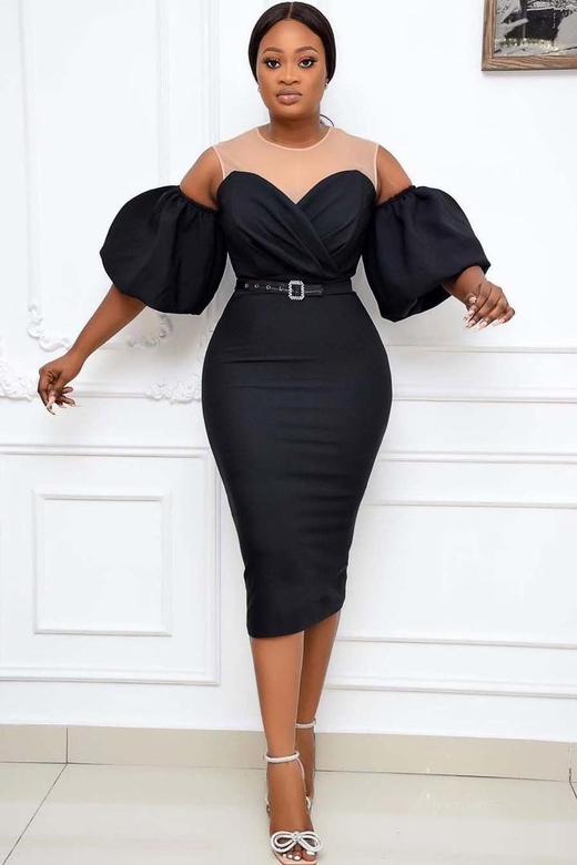 Black Off-the-Shoulder Mesh Panel Bodycon Dress for Edgy Elegance