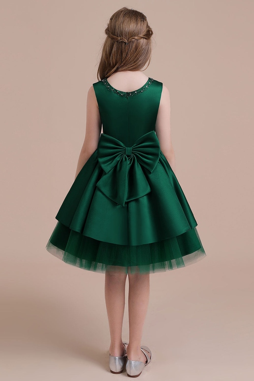 A-Line Bow Beading Satin Tulle Dress, Flower Girl On Sale