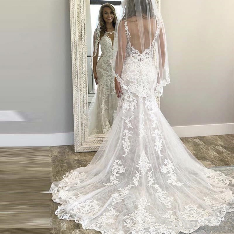 Modern Sleeveless Column Lace Wedding Dress, Online Purchase