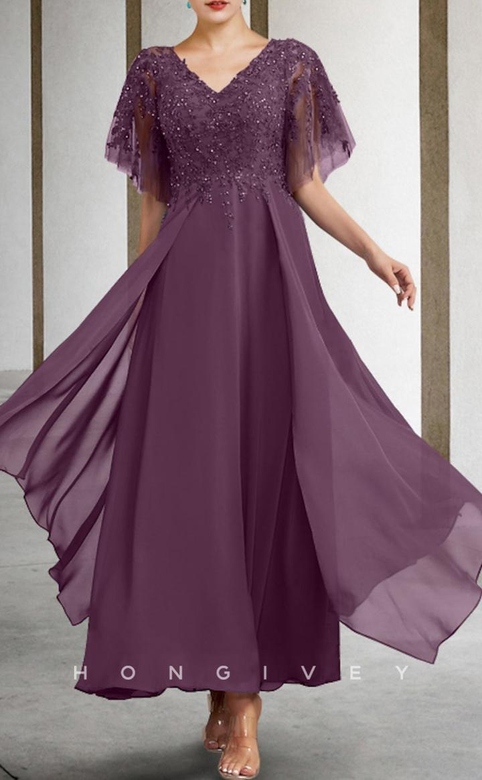 Elegant V-Neck A-Line Lace Applique Mother's Formal Gown