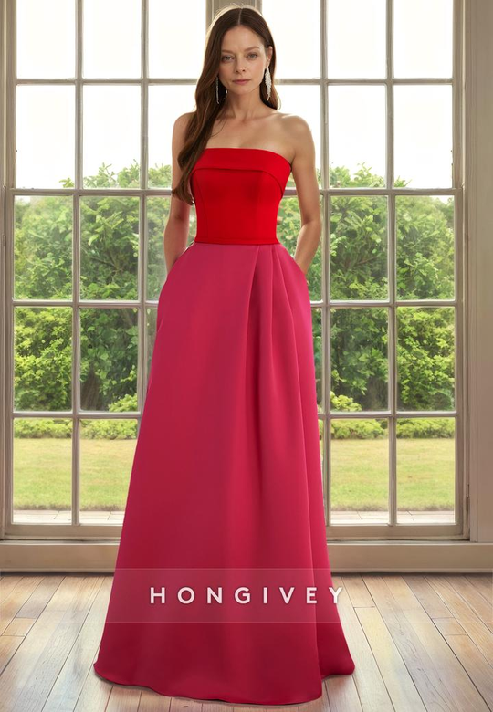 Satin A-Line Strapless Sleeveless with Pockets Cocktail Evening Dress