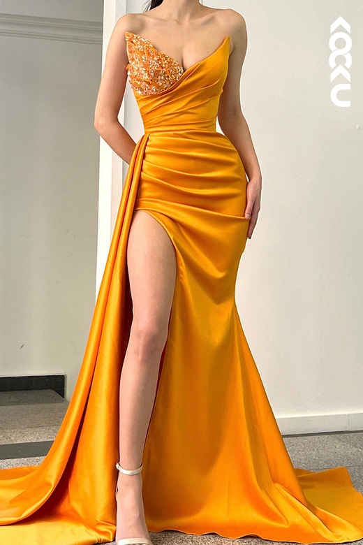 Gorgeous V-neck Sleeveless Sheath Side Slit Evening Dress