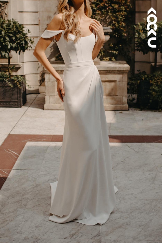 Elegant Simple Mermaid Scoop Long Satin Bridal Dress