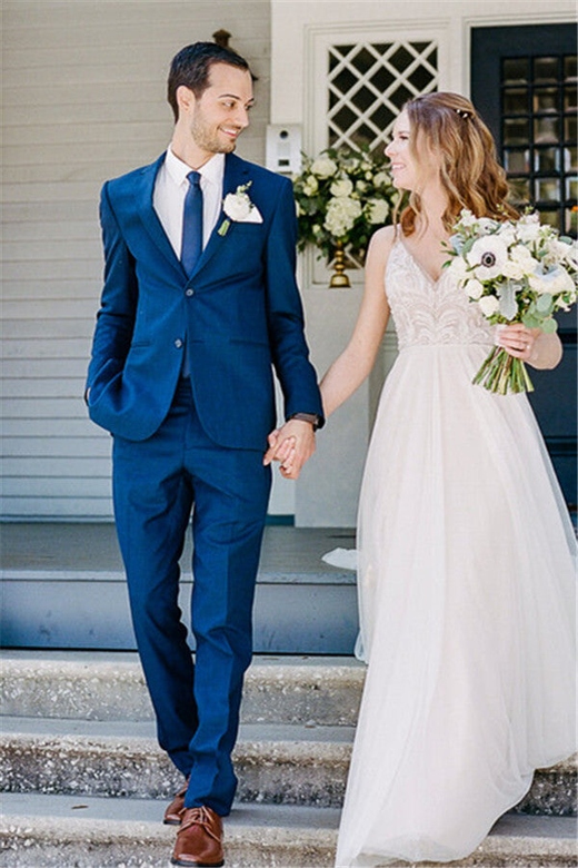 Royal Blue Notched Lapel Wedding Suit for Groom and Men