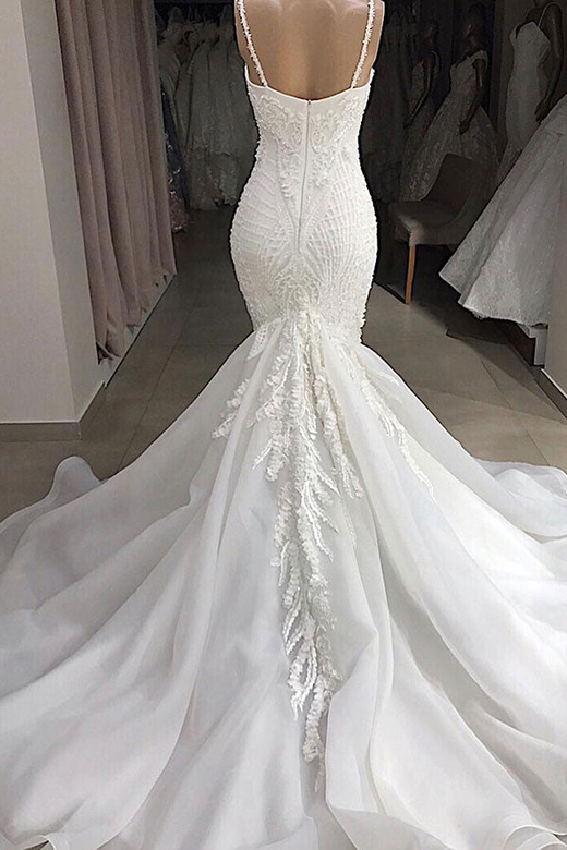 Spaghetti Strap Real Model Mermaid Wedding Dress with Amazing Lace Appliques