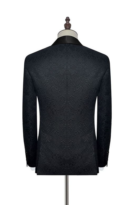 Black Jacquard Wedding Suit for Men, Shawl Lapel Silk Tuxedo