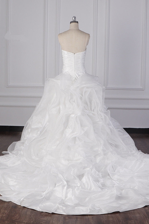 Stylish Organza Strapless White Ruffles Wedding Dress