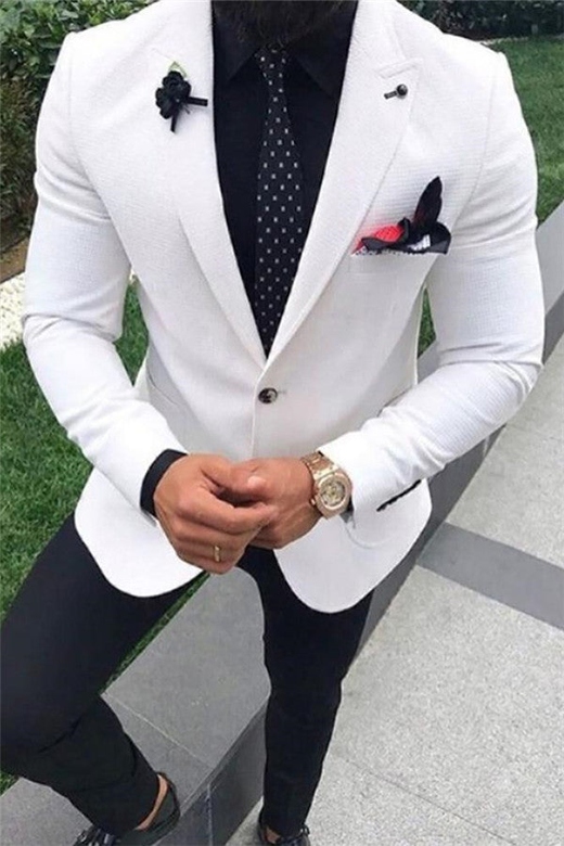 White Wedding Suit for Men, Peak Lapel Tuxedo Two-Piece Style