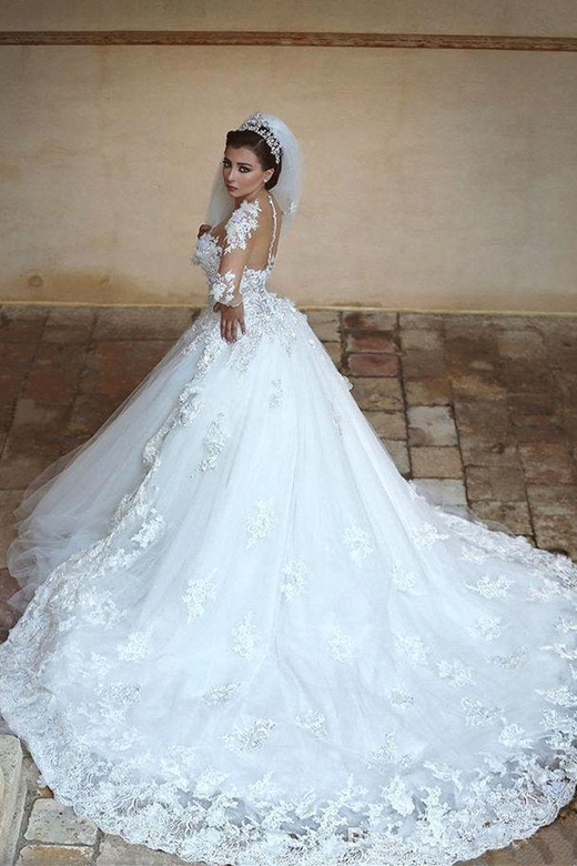 Classic White Sweetheart Long Sleeves Tulle Ball Gown