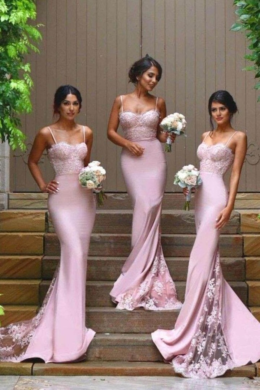 Sweetheart Spaghetti Straps Lace Satin Mermaid Long Bride Dress