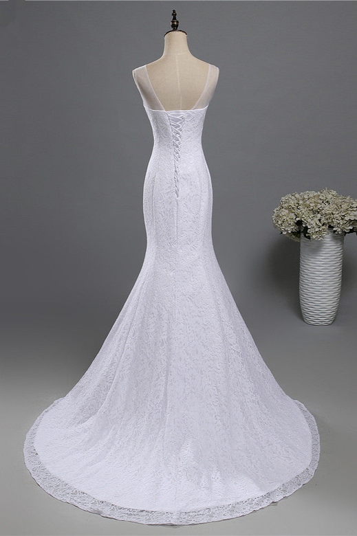 Affordable Jewel Lace Sequin Mermaid Wedding Gown with Crystals