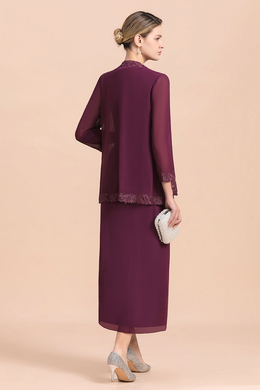 Elegant V-Neck Sleeveless Grape Mother of Bride Dress Wrap