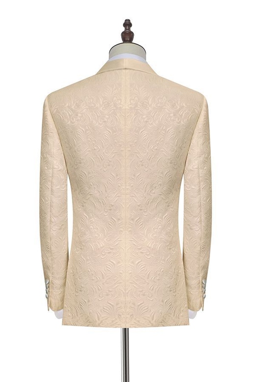 Champagne Jacquard Wedding Tuxedos, Silk Shawl Lapel