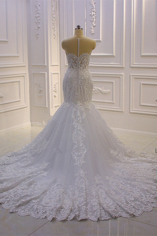 Stylish V-Neck Tulle Lace Mermaid Wedding Dress