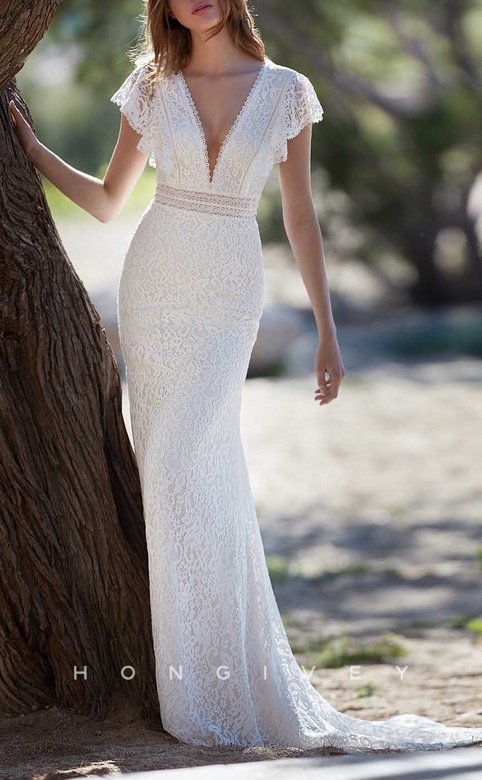 Lace Trumpet Dress with V-Neck & Fully Appliques Boho