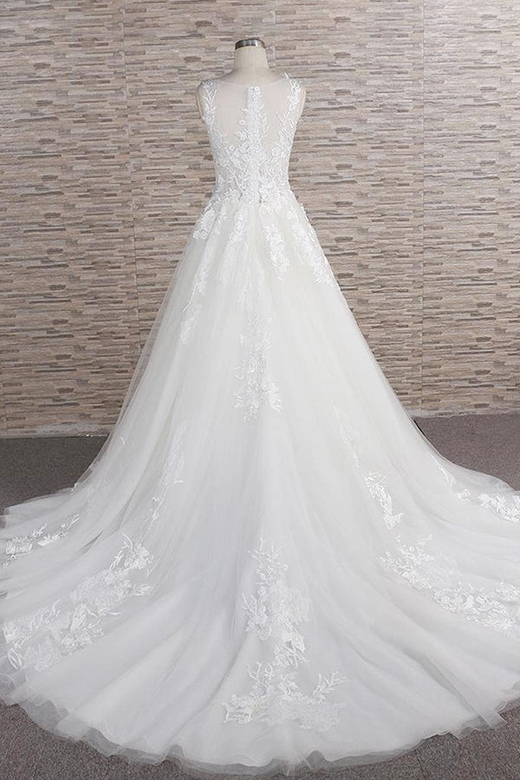 Gorgeous Jewel Tulle Wedding Dress with A-line Ruffles