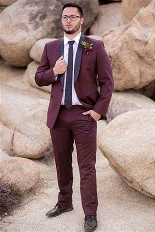 Burgundy Mens Suit, Groom Wedding Suit, Slim Fit Tuxedo