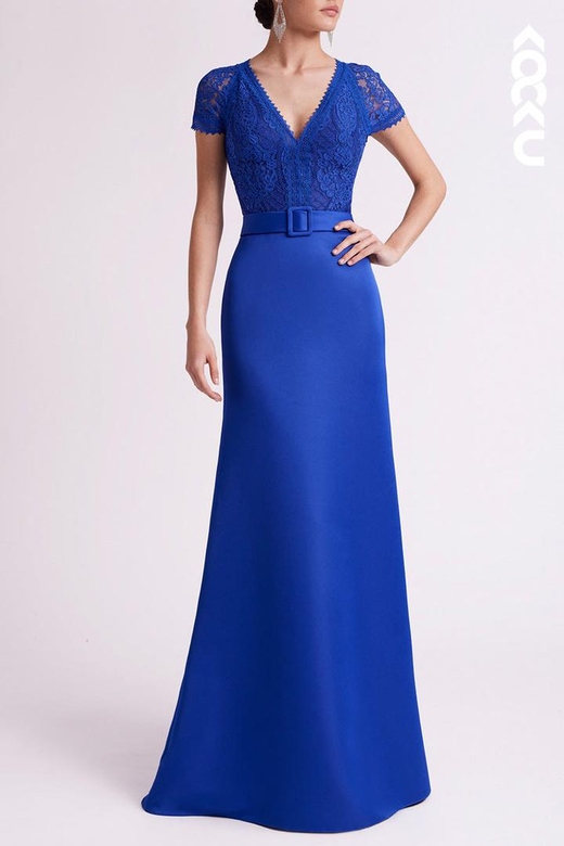 Elegant Luxurious V-Neck Appliques Cocktail with Belt Mother Dress