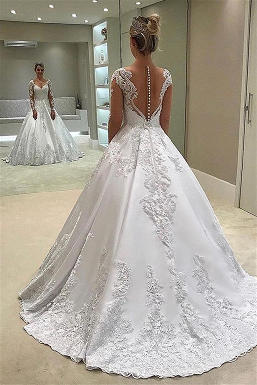 Long Sleeves Lace Appliques A-Line Wedding Dress