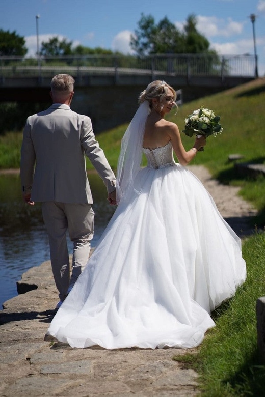 Modern Princess Long Wedding Dress, Sleeveless & Lace Detail