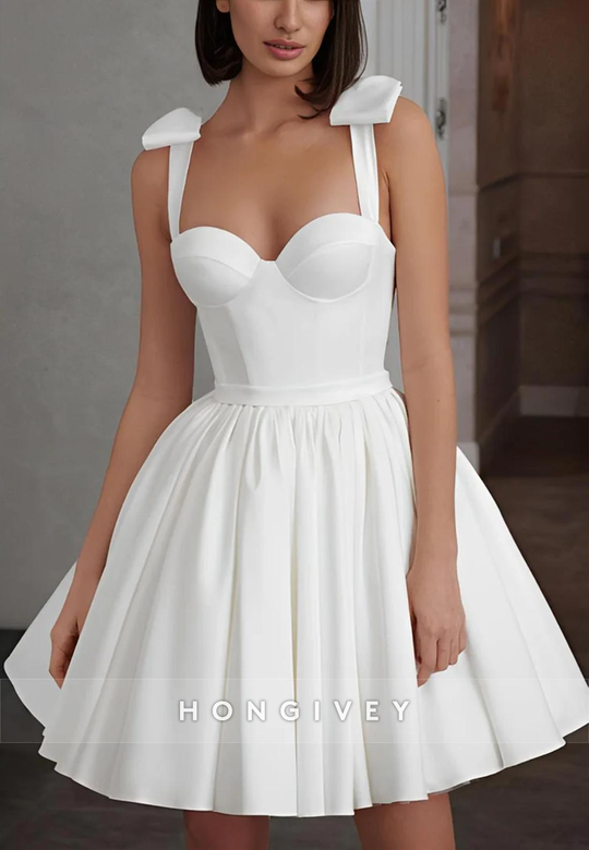 Satin A-Line Short Wedding Dress with Sweetheart Straps