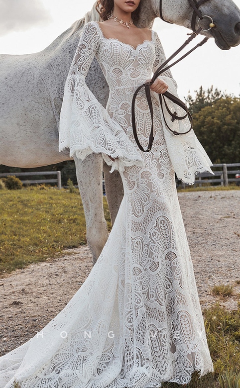 Trumpet Lace Dress, Sweetheart, Long Bell Sleeves