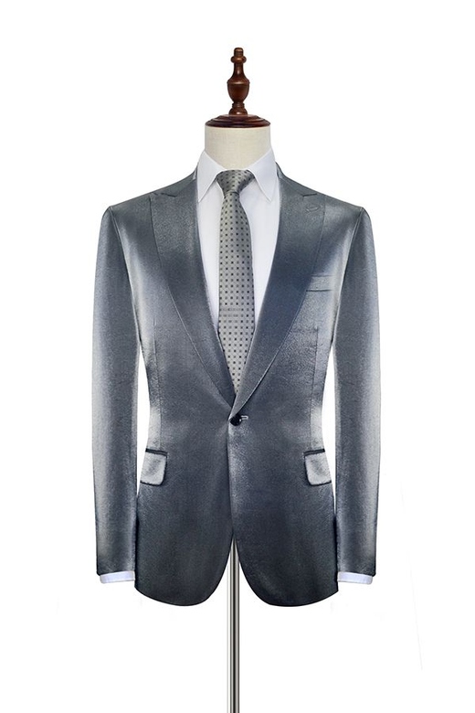 Shiny Silver Marriage Suits, Glittering Peak Lapel