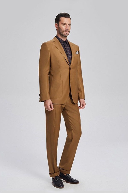 Custom Patch Pocket Gold Brown Men's Suits, Formal Wear