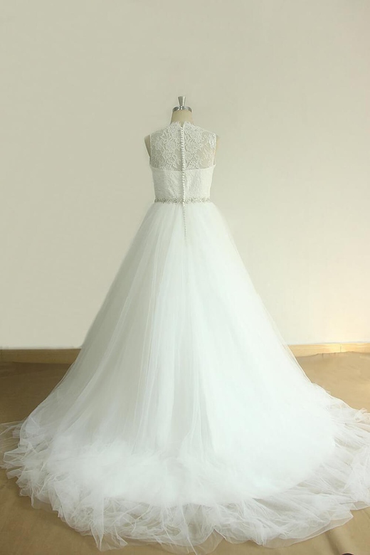 Unique Jewel Sleeveless Dress with White A-line Tulle