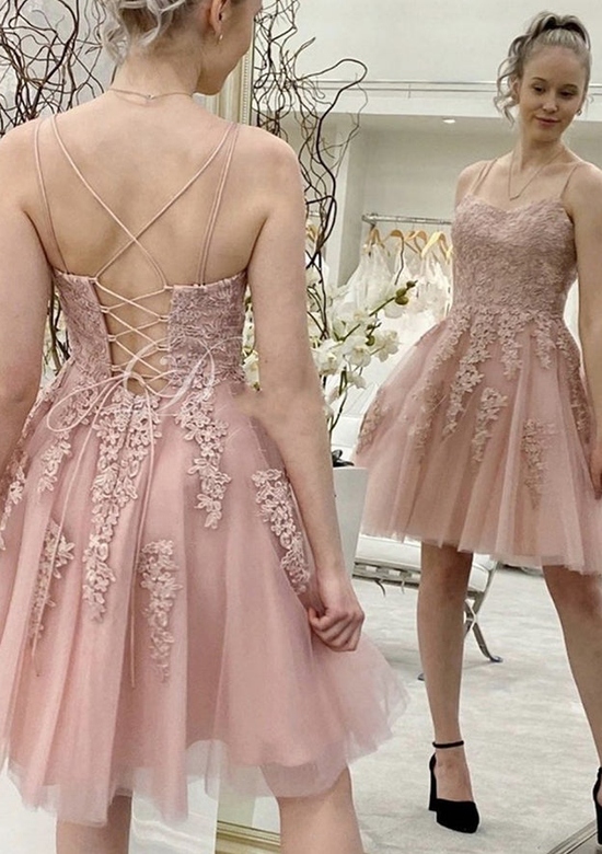 A-Line Sleeveless Laced Tulle Short Dress for Elegant Homecomings