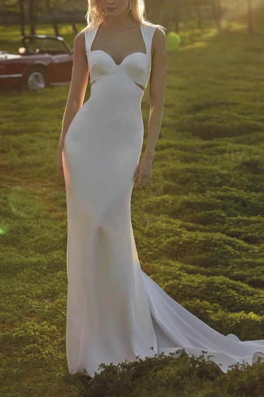 Sweetheart Backless Sleeveless Satin Sheath Wedding Dress