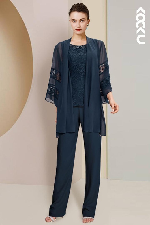 Gorgeous Charming Three-Piece Long Sleeves Embroidery Chiffon