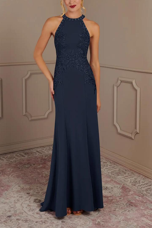 Scoop Sleeveless Appliqued Chiffon A-Line Mother of the Bride Gown