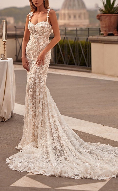 Sexy Trumpet Lace Dress with Sweetheart Straps and Train