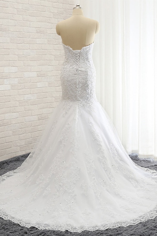 Affordable Strapless Tulle Lace Wedding Gown, Sweetheart with Appliques